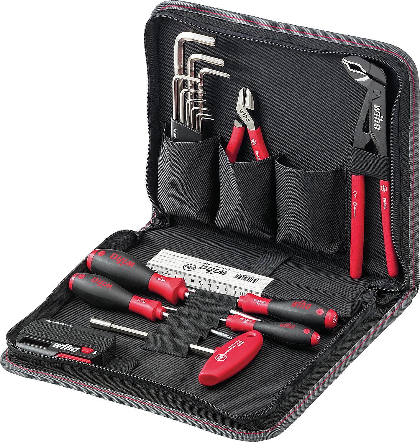 Werkzeug-Set Wiha® Schraubendreher, Seitenschneider, Wasserpumpenzange , 32-teilig, mit Werkzeugmappe