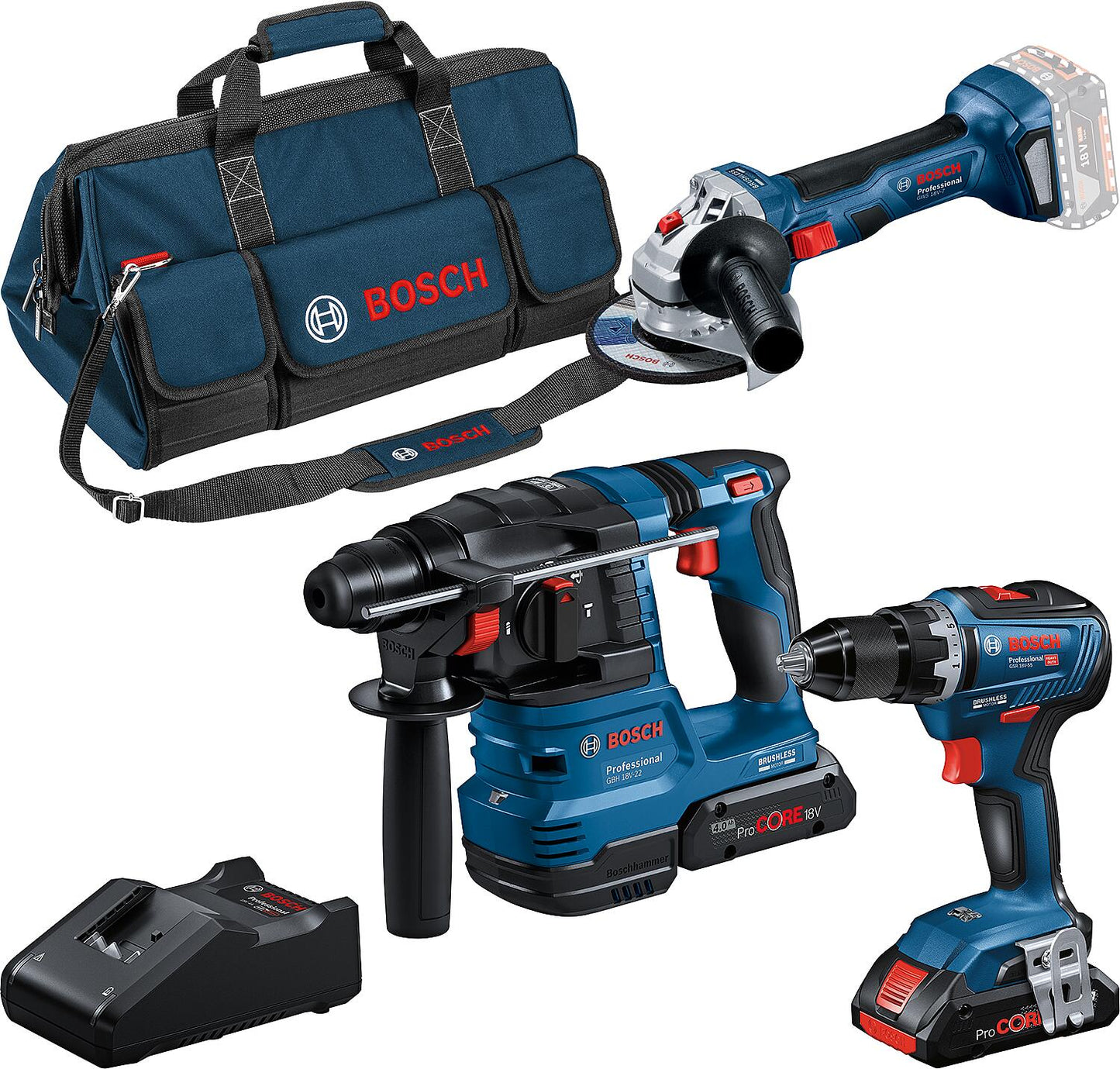 Kit batterie 18 V comprenant 2 batteries ProCORE de 4,0 Ah, 1 chargeur et une sacoche à outils