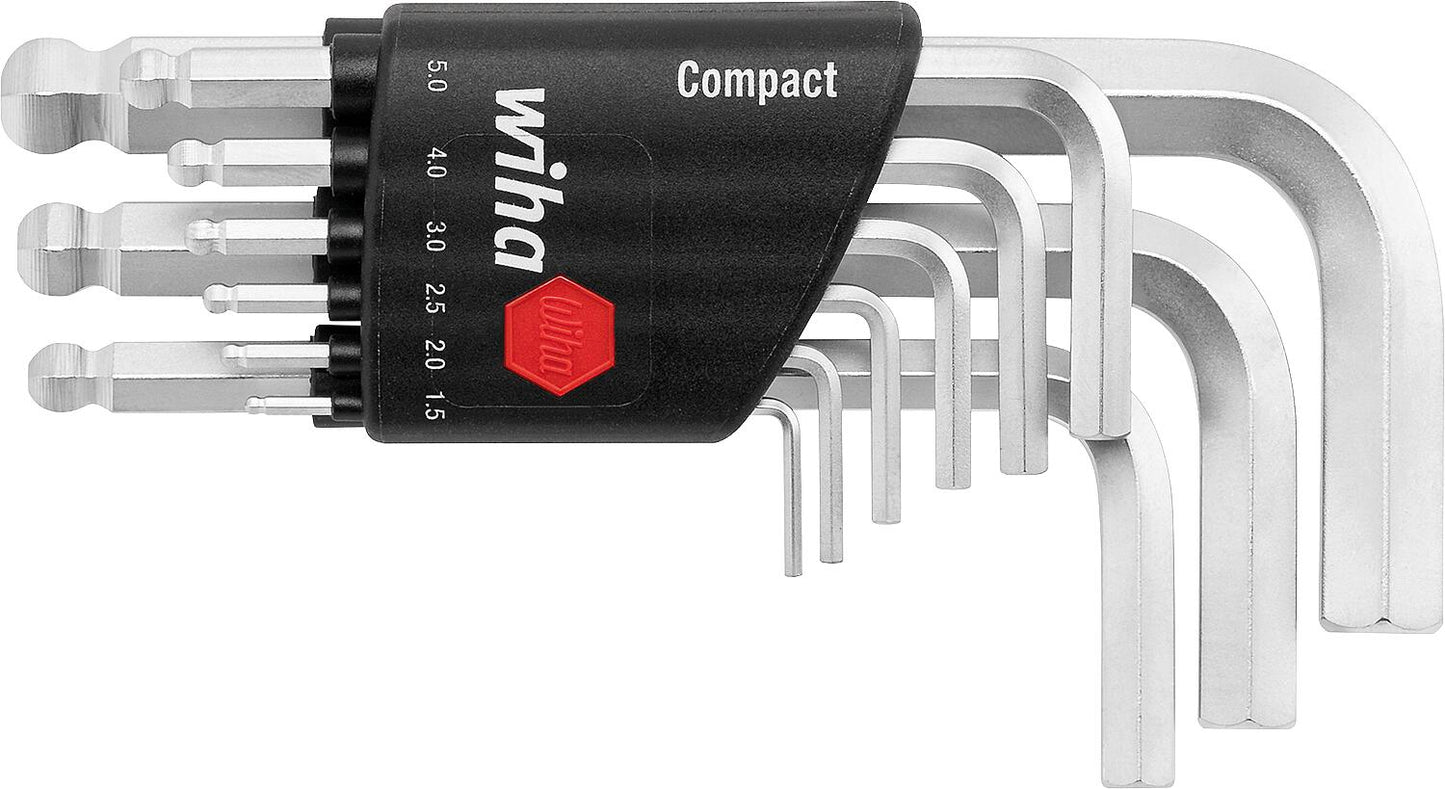 Winkelschlüssel-Set Wiha® Sechskant-Kugelkopf, 10-teilig, kurz, mattverchromt