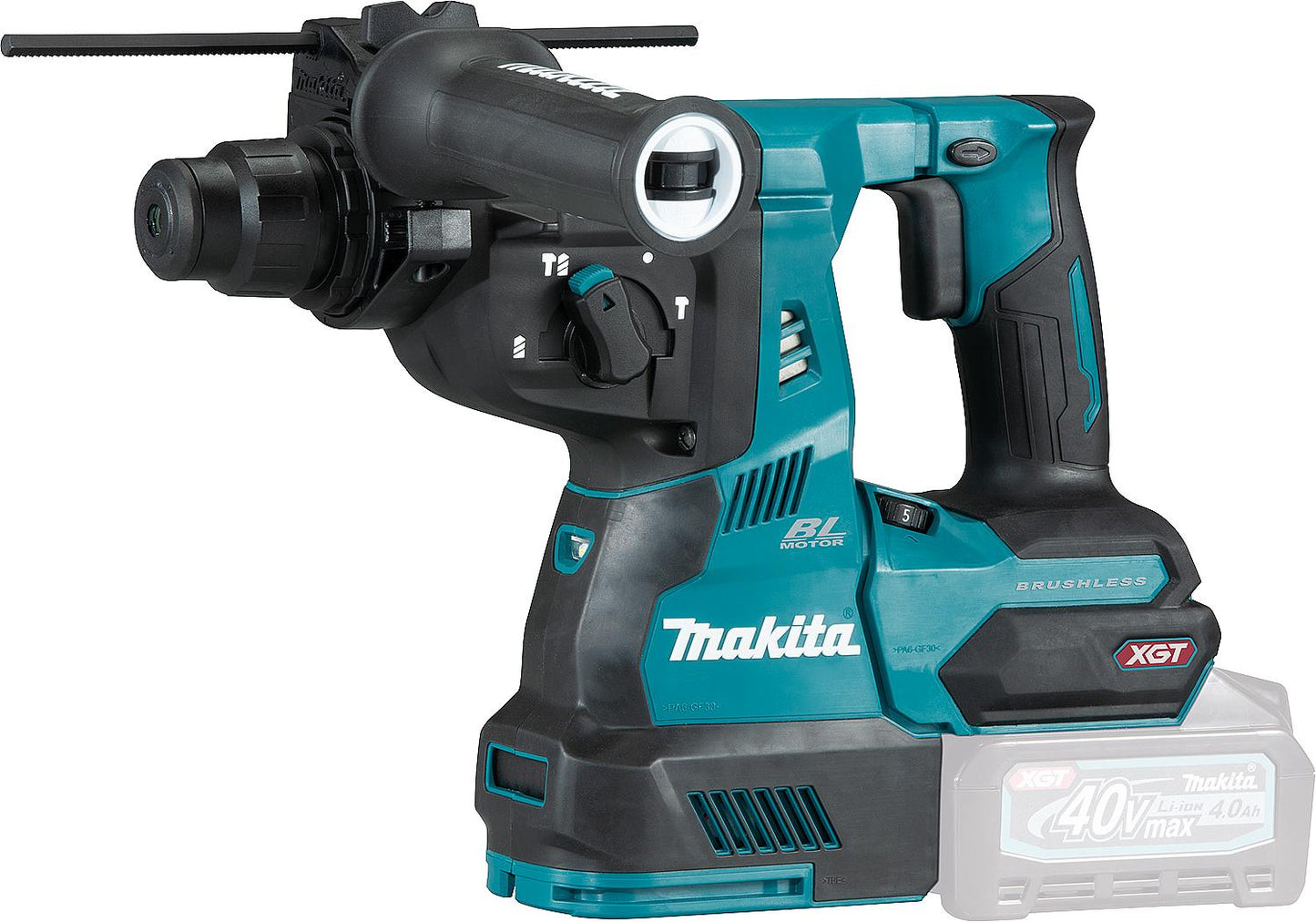 Makita 40V HR003GM201 cordless hammer drill with 2 x 4.0 Ah batteries and charger