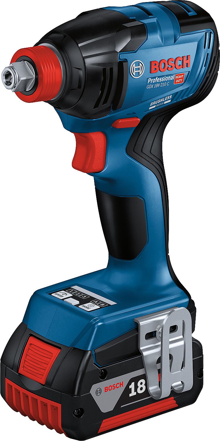 Bosch GDX 18V-210 C cordless impact wrench, with 2x 4.0 Ah ProCORE batteries and charger