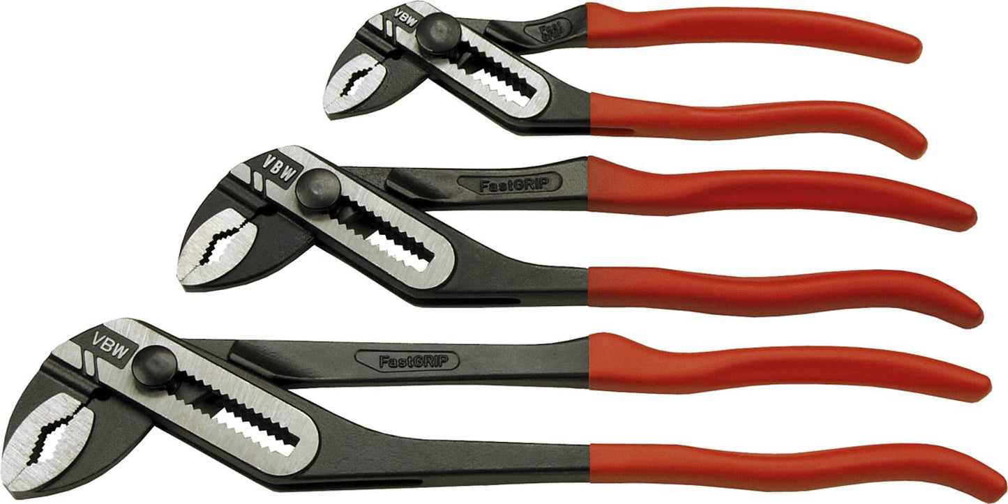 VBW® "FastGRIP" water pump pliers set, 3-piece, lengths 180, 250, 300 mm