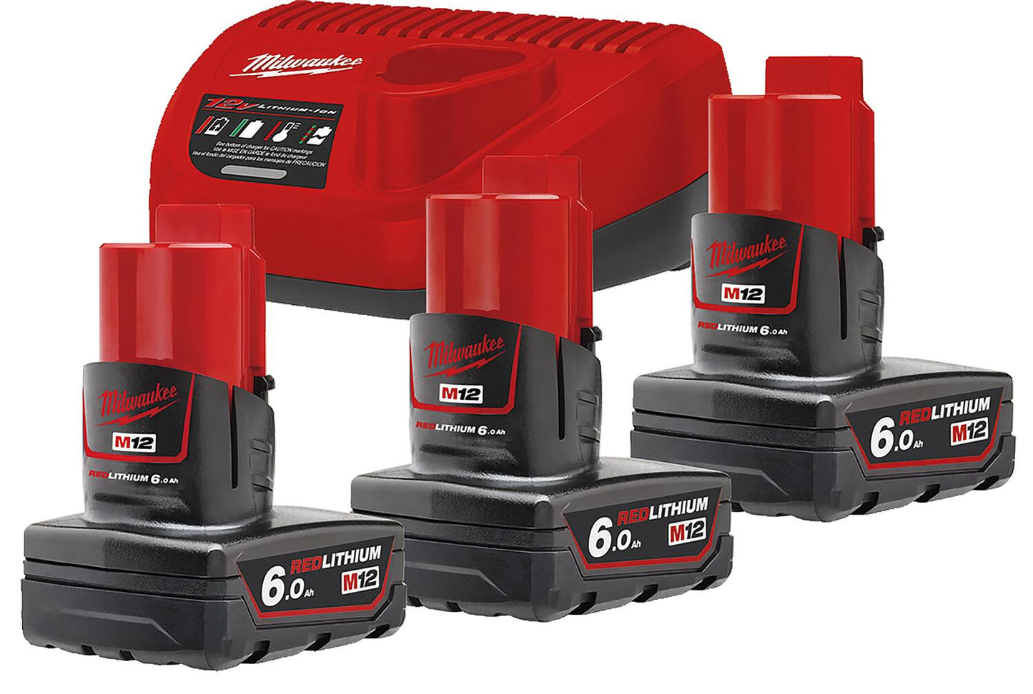 Akku-Set Milwaukee M12NRG-603, 12V mit 3x 6,0 Ah Akkus und Ladegerät