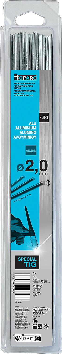 WIG-Schweissstäbe Alu - AlMg5 - Ø 2,0 mm - 333 mm - 0,33 kg Blister VPE 40