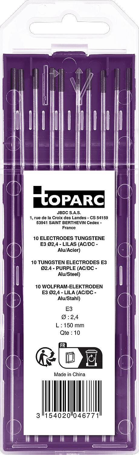 Tungsten electrodes - Purple - for AC/DC - Ø 2.4 mm - Aluminum/Steel Pack of 10