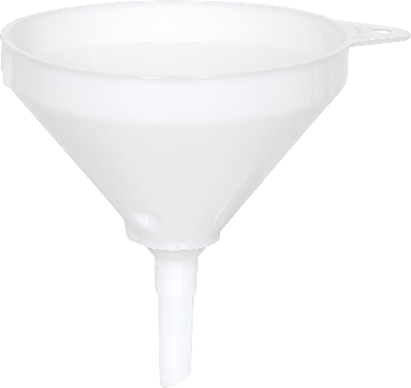Funnel made of HD-PE 168 mm with eyelet, overflow rim and sieve, natural color