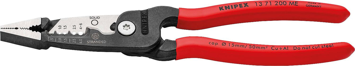 Multifunktions-Elektrikerzange, Länge 200 mm, brüniert, Griffe kunststoffüberzogen