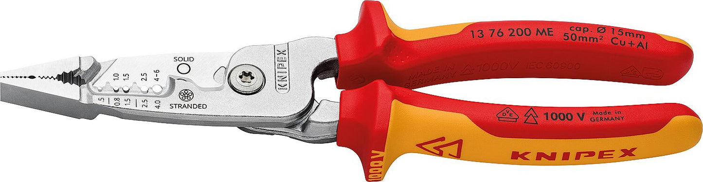 Pince multifonctionnelle pour électricien, isolée VDE, longueur 200 mm, chromée, poignées multicomposantes