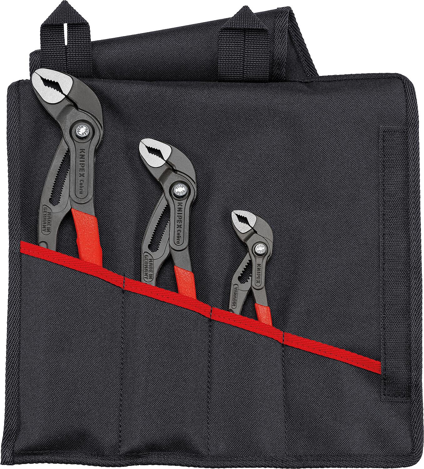 KNIPEX Cobra® water pump pliers set, 3-piece, consisting of lengths (mm): 150 - 300 in a roll-up case