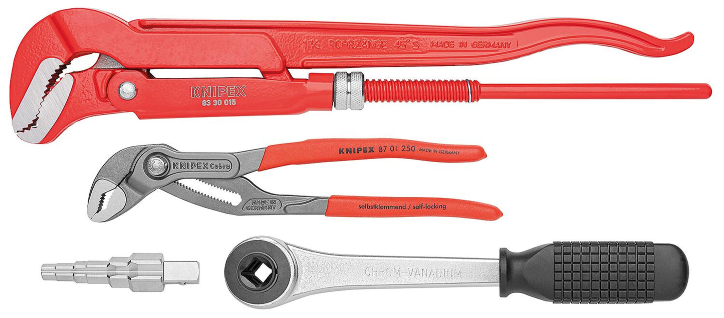 3-piece tool set: stepped wrench, water pump pliers, open-end pipe wrench