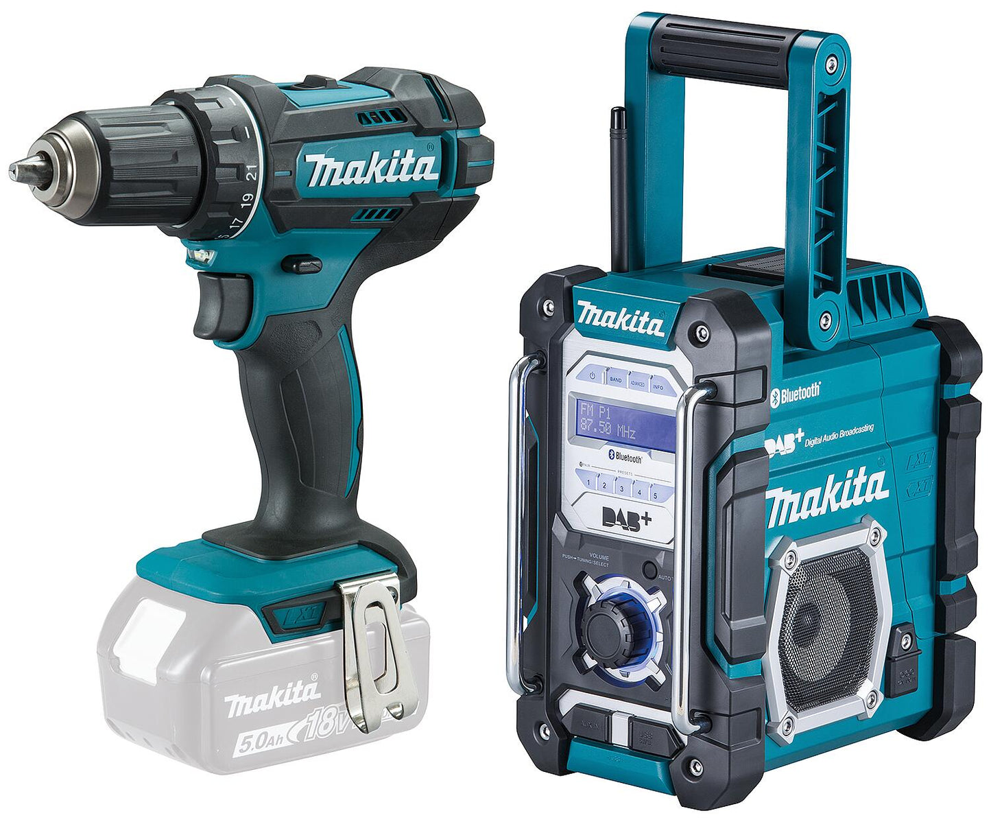 Perceuse-visseuse sans fil DDF482RFJ, 18 V (sans batteries ni chargeur) et radio de chantier sans fil, 18 V