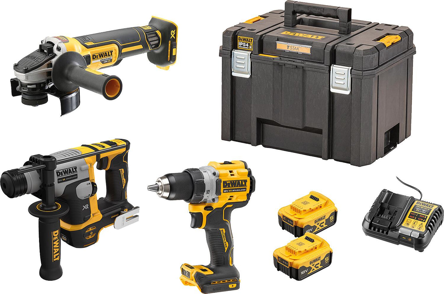 DeWALT 18V DCK355P2T-QW 3-piece battery set with 2 x 5.0 Ah batteries and charger