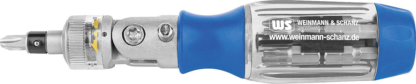 WS ratchet screwdriver 1/4" with swivel head + bit magazine