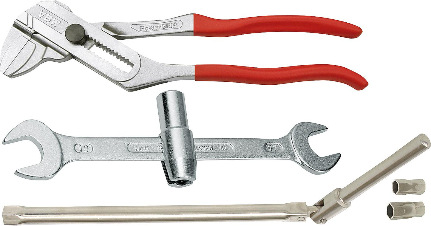 Tool set III, 3-piece, plumbing wrench, tap wrench and pliers wrench