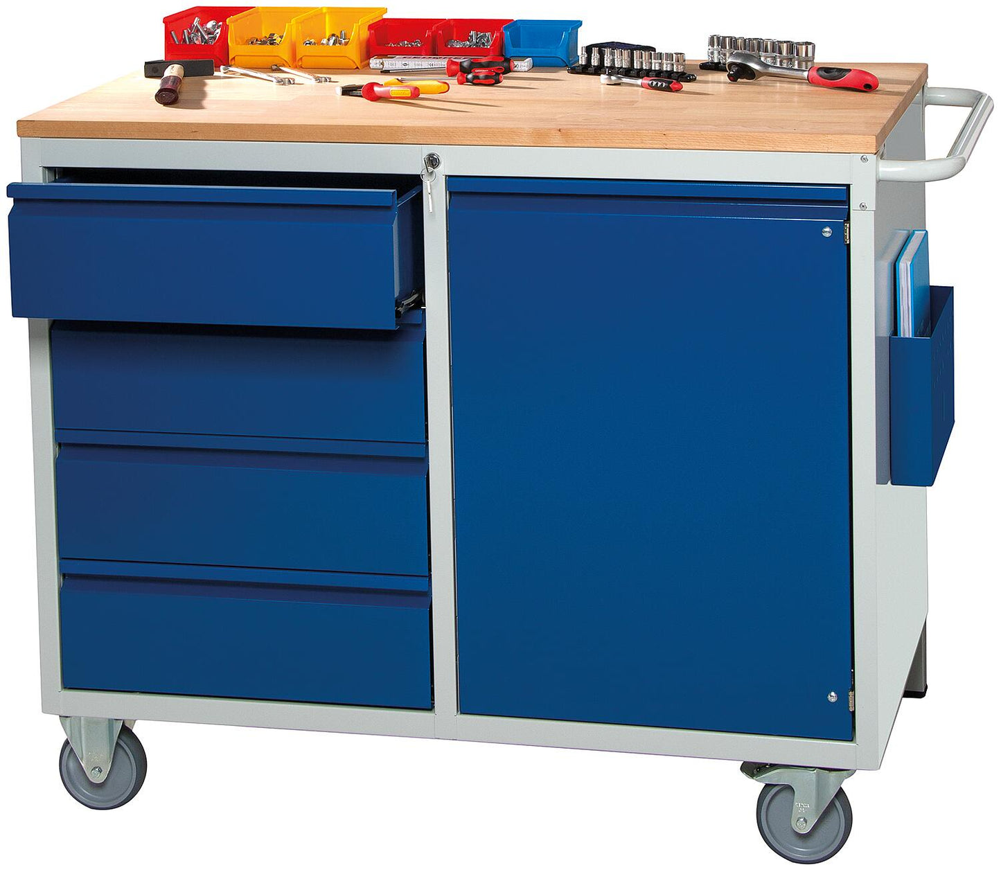 RAU 7000 assembly trolley, Basic-7 series with 4 drawers and solid beech worktop, 1145 x 975 x 650 mm