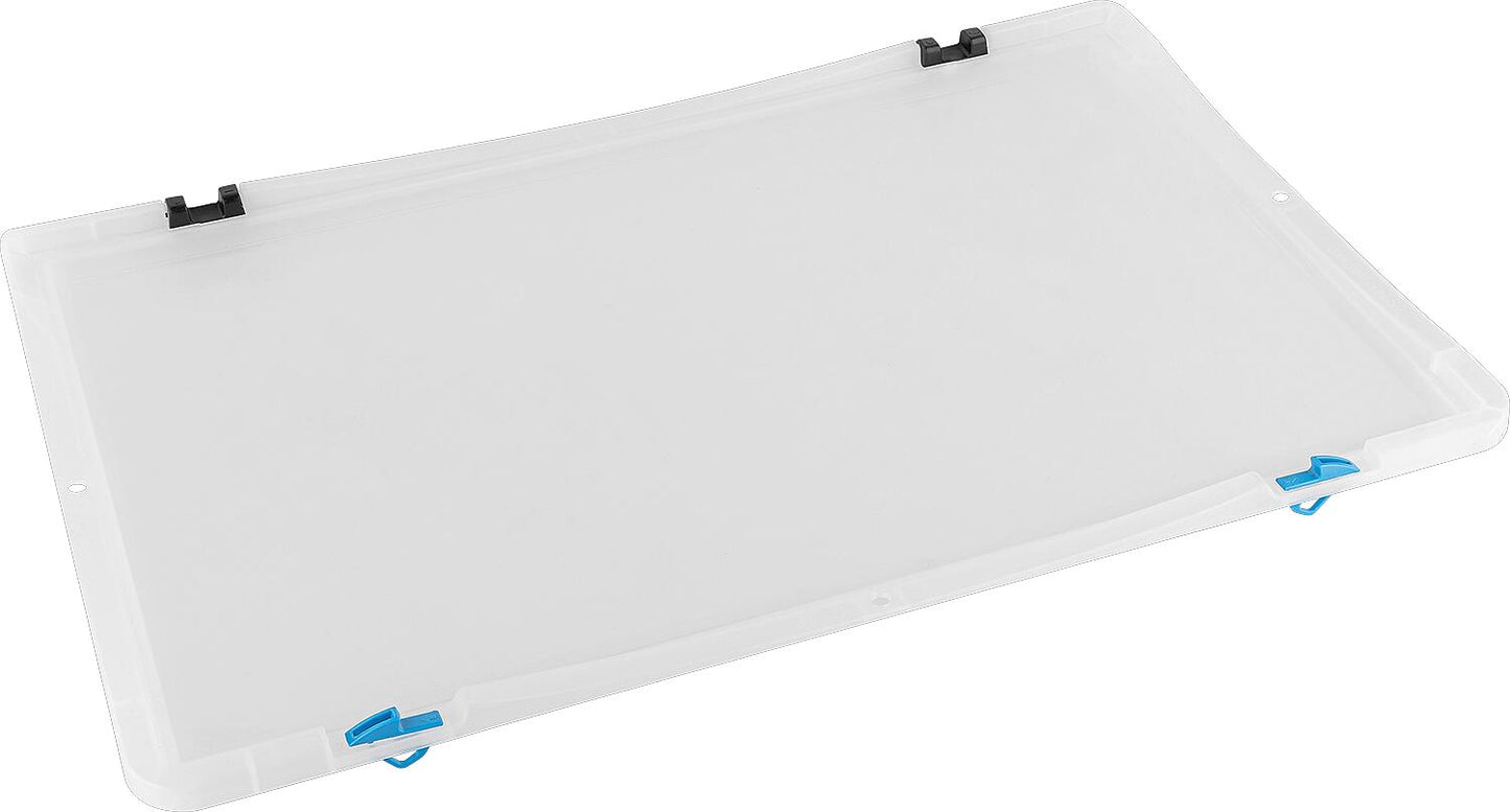 Transparent lid for transport box 400 x 300 mm with 2 fasteners and 2 hinges.