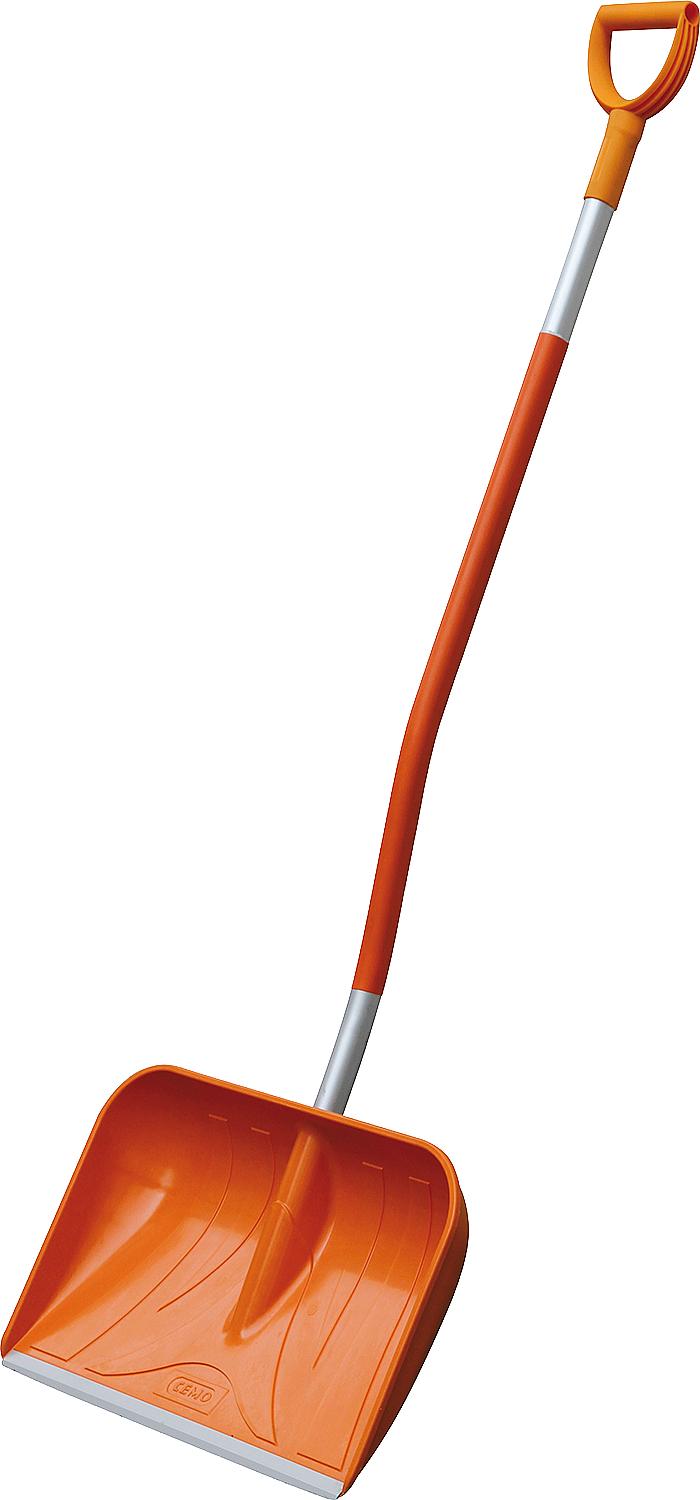 Cemo snow shovel made of GRP, complete with oval handle and aluminum edge.