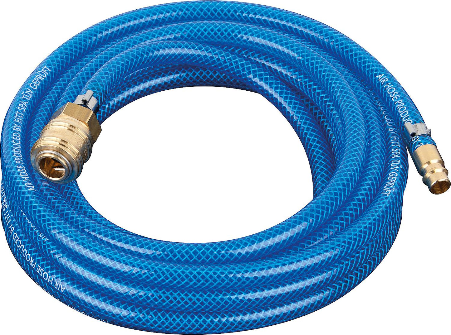 Compressed air hose with fittings (coupling and push-in fitting) transparent L= 5 mtr./6x10mm/15 bar