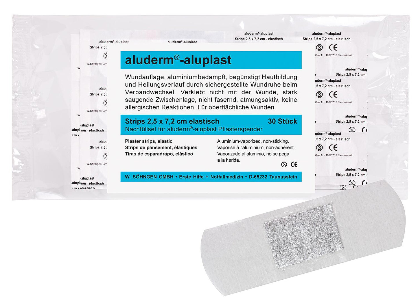 aluderm-aluplast adhesive strip 2.5x7.2 cm elastic 1 pack = 30 pieces for adhesive dispenser (83 002 23)