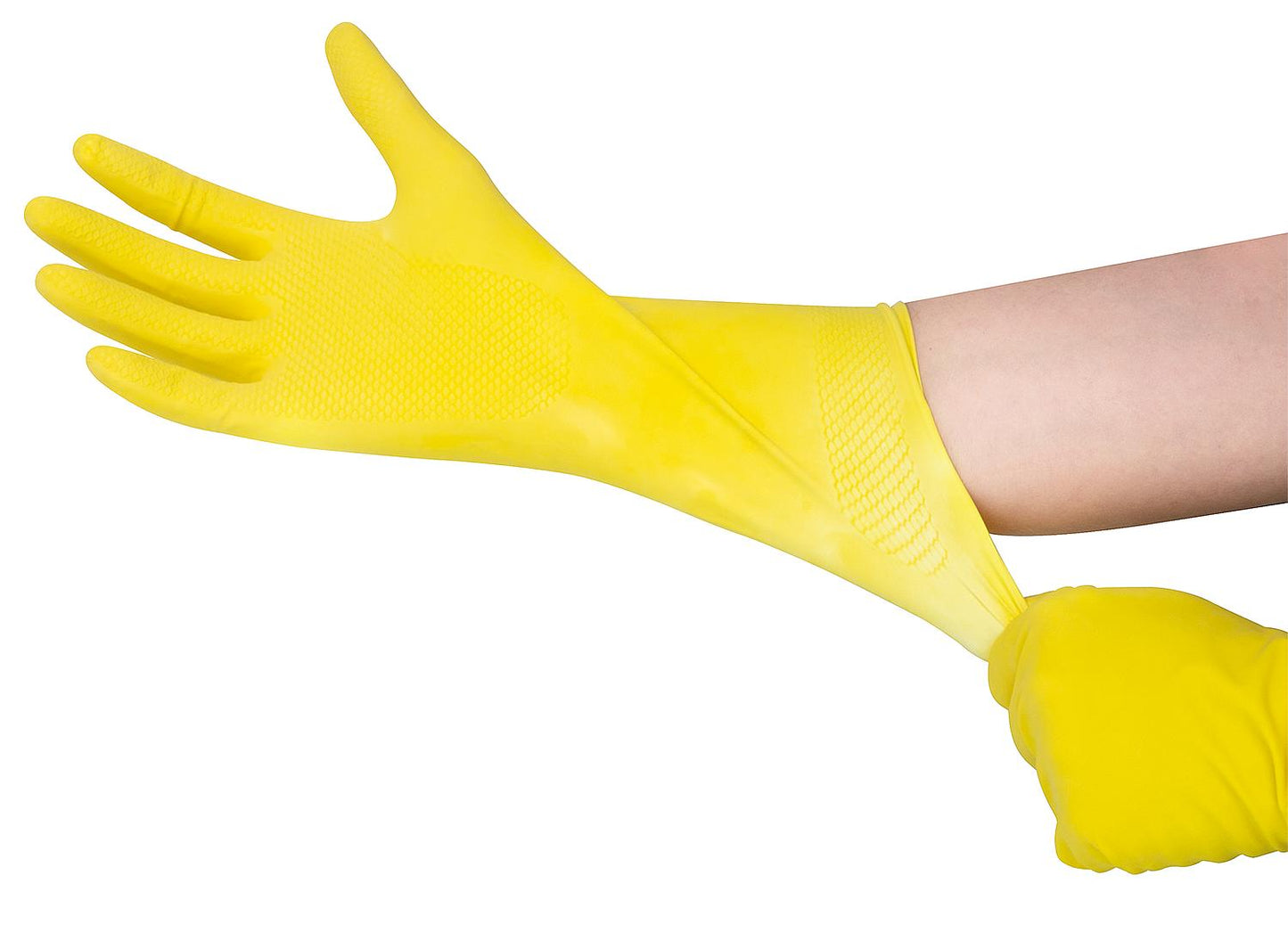 Natural latex cleaning glove, food-safe, XL 30 cm long, yellow / Pack of 12 pairs
