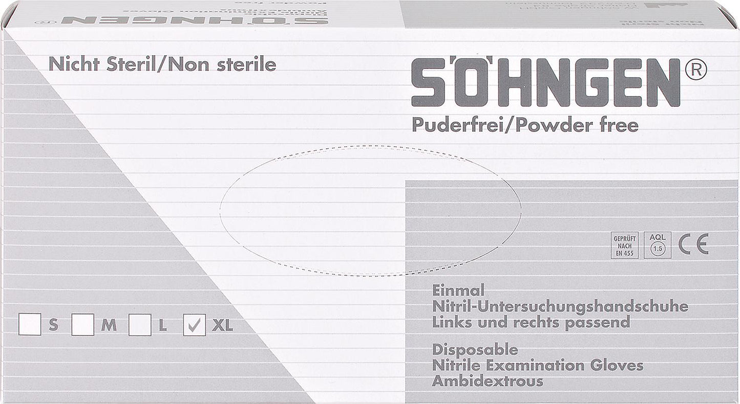 Blue nitrile protective gloves, powder-free, size M, pack of 100.