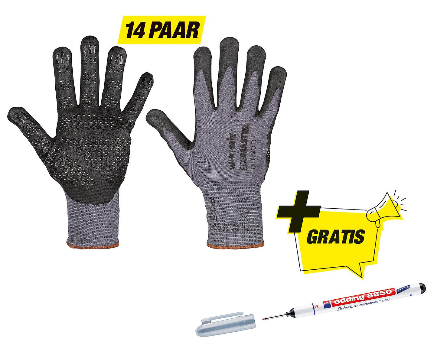 Ultimo work glove package, size S, with free drill hole marker