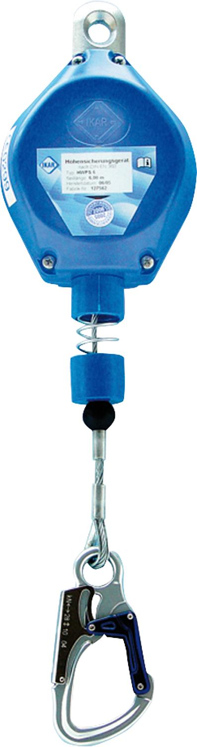 Fall arrest device 9 m tested according to DIN-EN 360 in a plastic housing, with swivel suspension