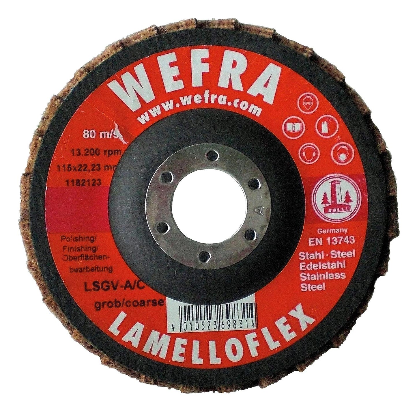 Lamellenschleifteller LSGV-A, für Edelstahl, Stahl, Aluminium, NE-Metalle
