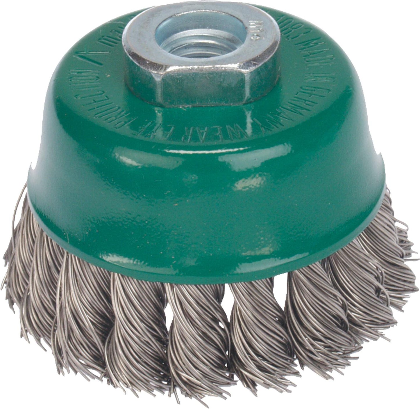 Pot brush, braided stainless steel wire 0.50 mm, 65 mm x M 14 x 2.0