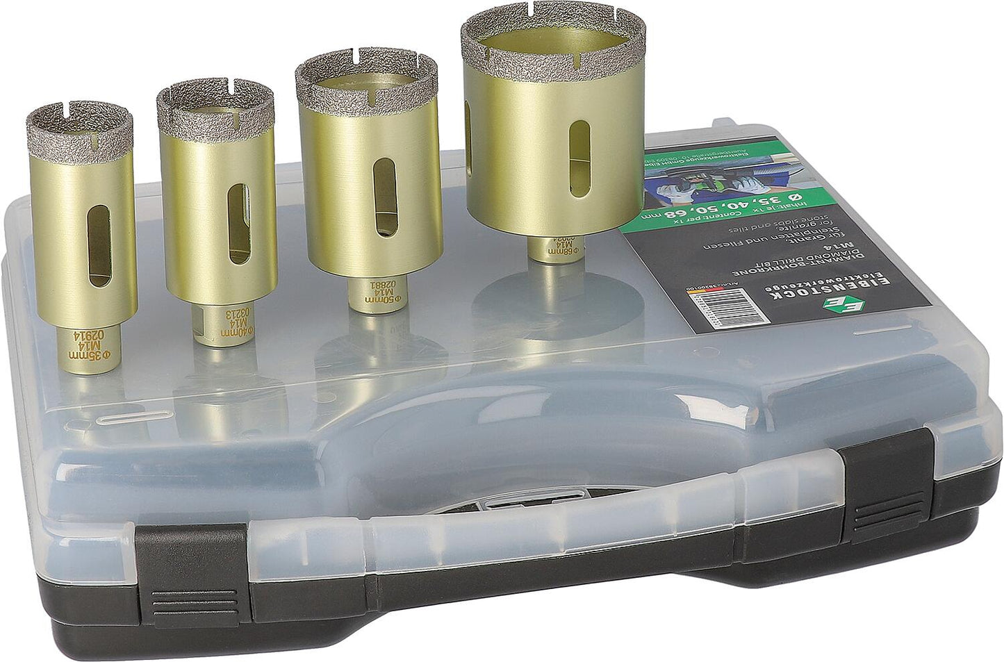 EIBENSTOCK tile core drill set, 4-piece, Ø 35, 40, 50, 68 mm, length 35 mm, for tile drilling machine 80 096 70