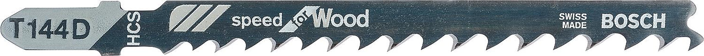 Lames de scie sauteuse BOSCH T144D, longueur 100 mm, lot de 5, pour des coupes droites et rapides dans le bois