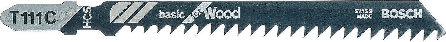 Lames de scie sauteuse BOSCH T111C, longueur 100 mm, lot de 5, pour coupes droites dans le bois