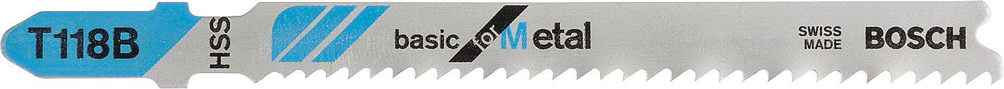 BOSCH T118B jigsaw blades, 92mm length, pack of 5, for straight cuts in metal