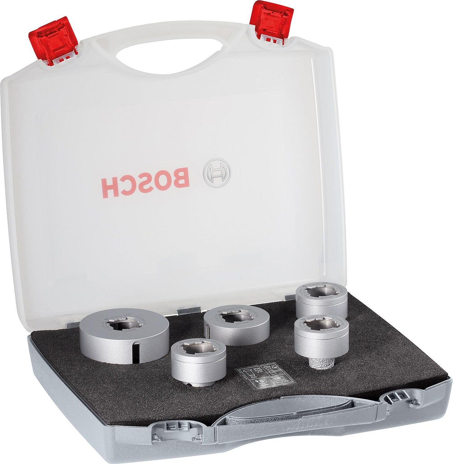 Coffret de 5 forets diamantés à sec BOSCH® avec montage X-Lock, diamètres 20, 25, 35, 51 et 68 mm, et forets à fraiser