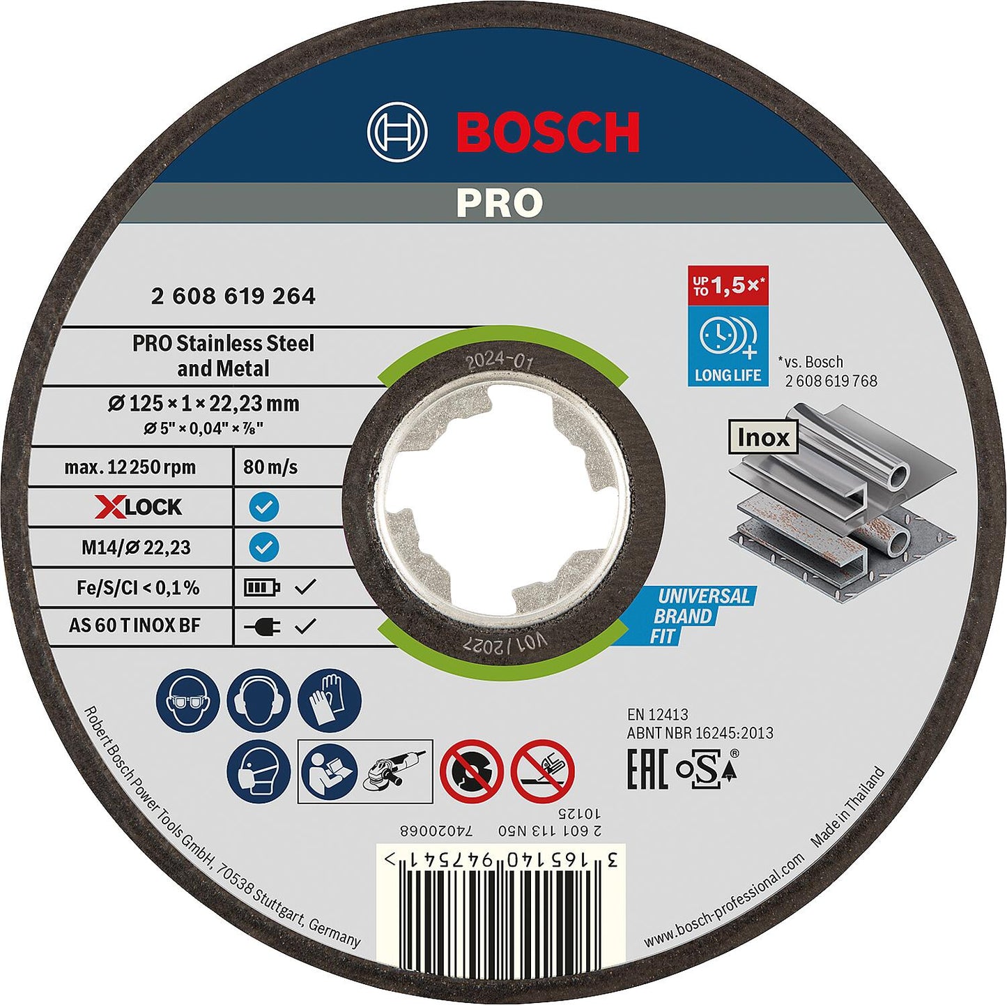 BOSCH® cutting disc for steel and stainless steel with X-Lock mount Ø 125 x 1.0 mm