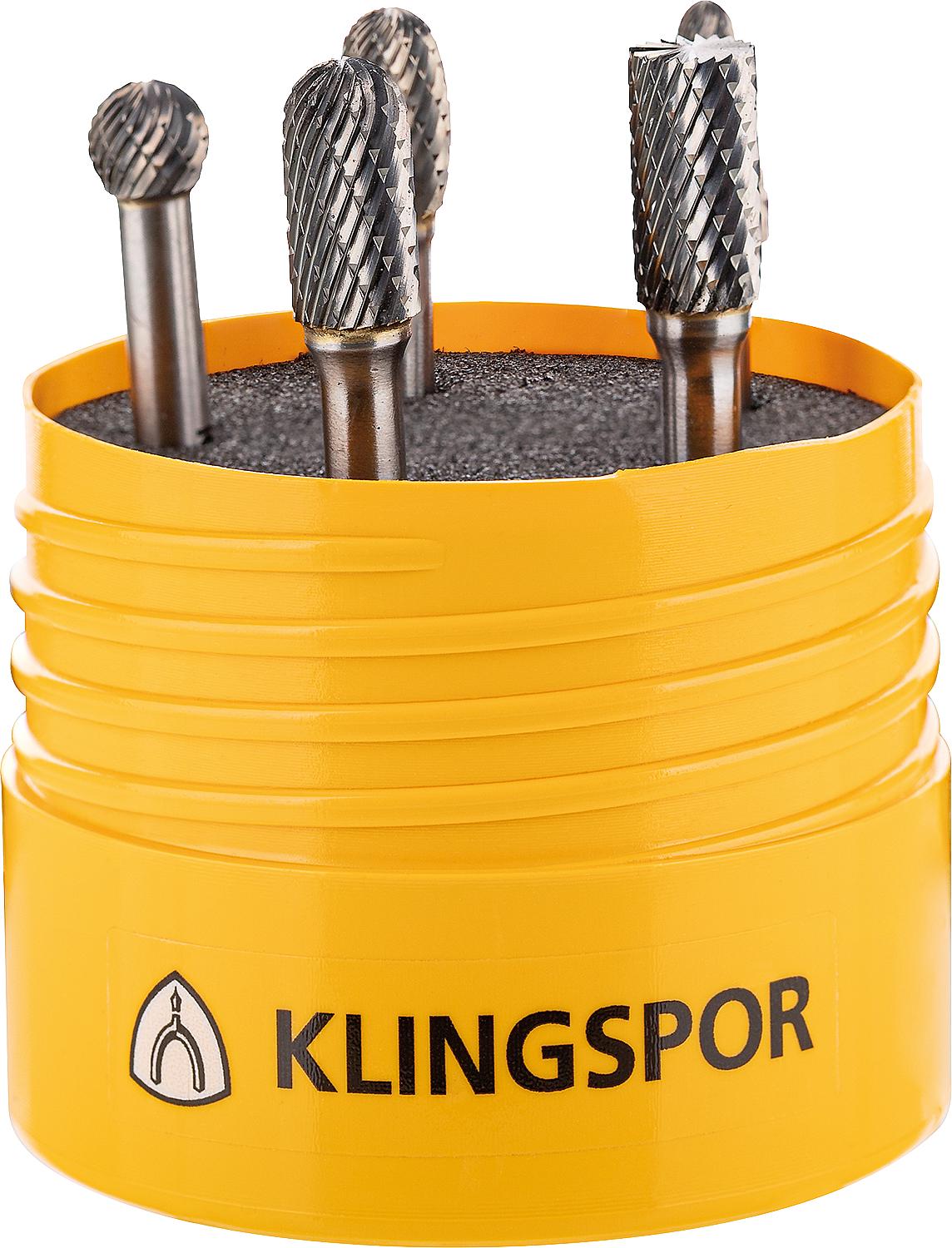 KLINGSPOR 5-piece carbide milling cutter set, cross-cut.