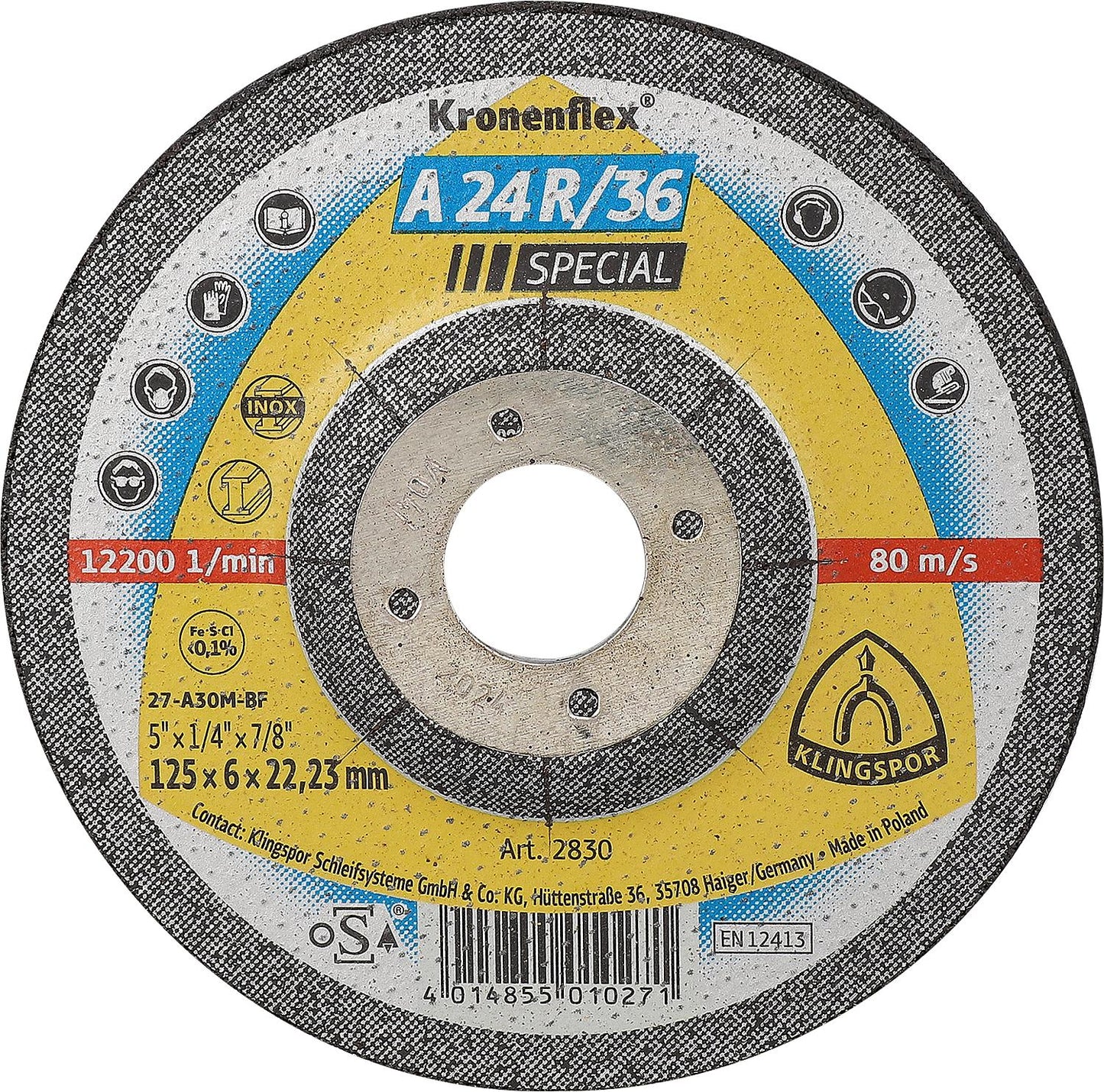 Grinding disc KLINGSPOR A 24 R/36 SPECIAL 115 x 6.0 x 22.23 mm, offset