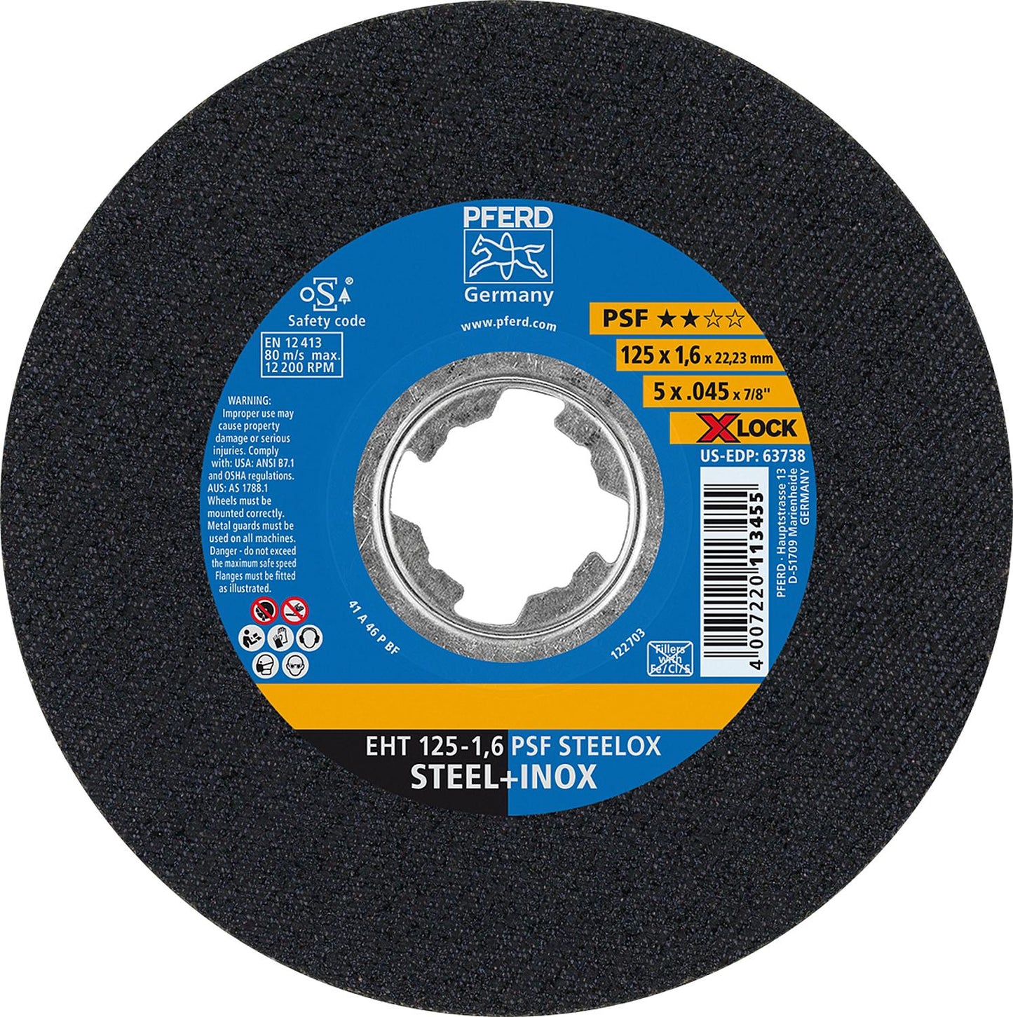 PFERD cutting disc Ø 125 x 1.0mm X-Lock, straight, for steel, stainless steel