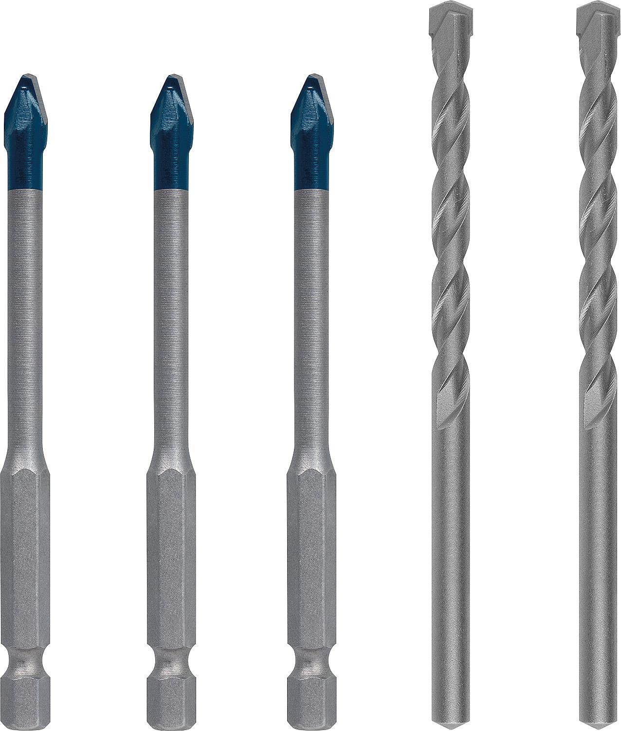 Fliesenbohrer-Set BOSCH 5-teilig HardCeramic Ø 3x6 mm Fliesenbohrer und 2x 6 mm Betonbohrer
mit 1/4" Sechskantaufnahme