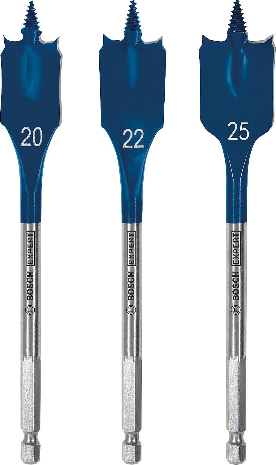 BOSCH 3-piece flat milling drill bit Expert SELFCUT Ø 20/22/25mm, length 152 mm with 1/4" hex shank