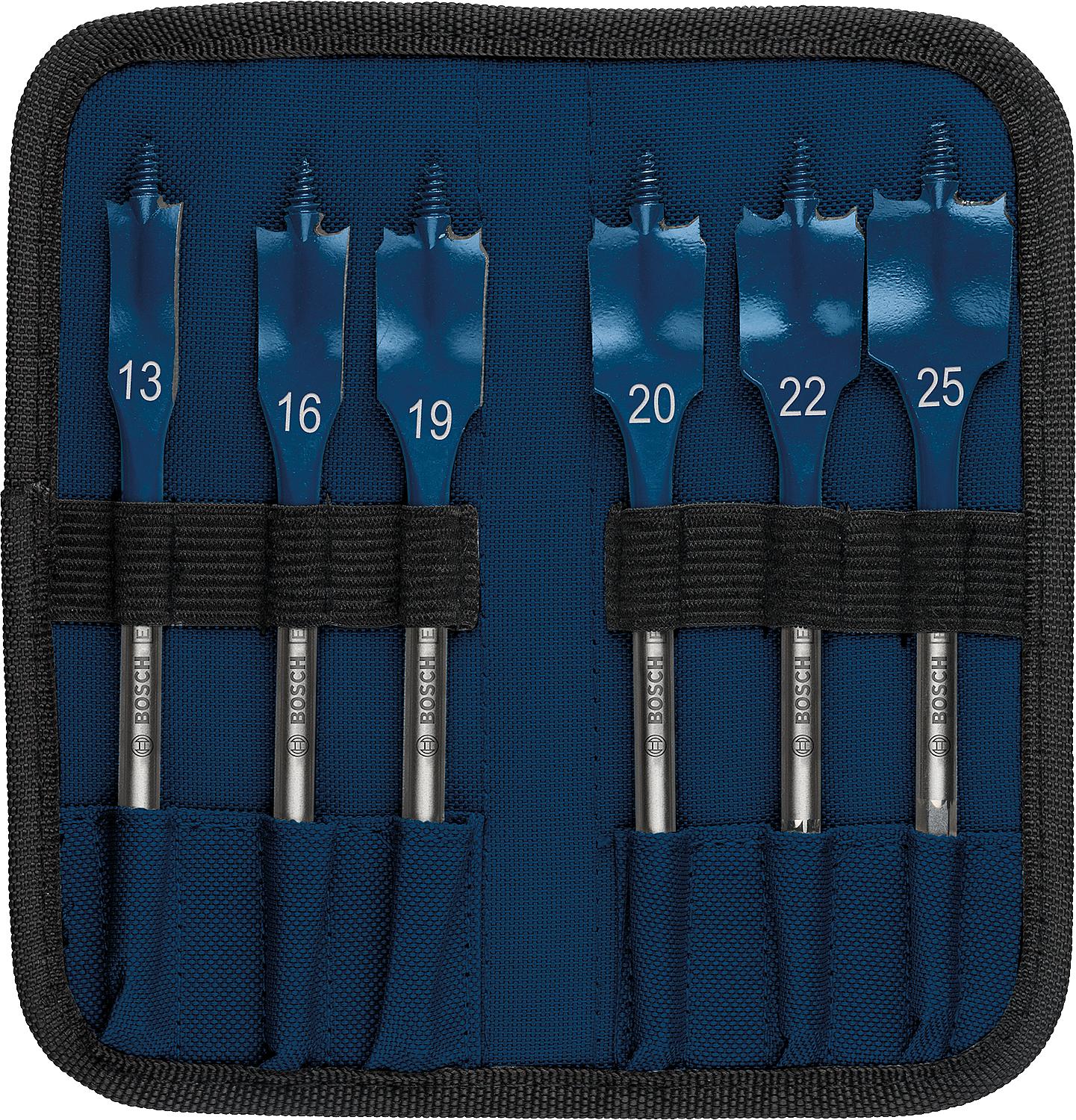 BOSCH Expert SELFCUT 6-piece flat milling drill set, Ø 13/16/19/20/22/25 mm, length 152 mm with 1/4" hex shank