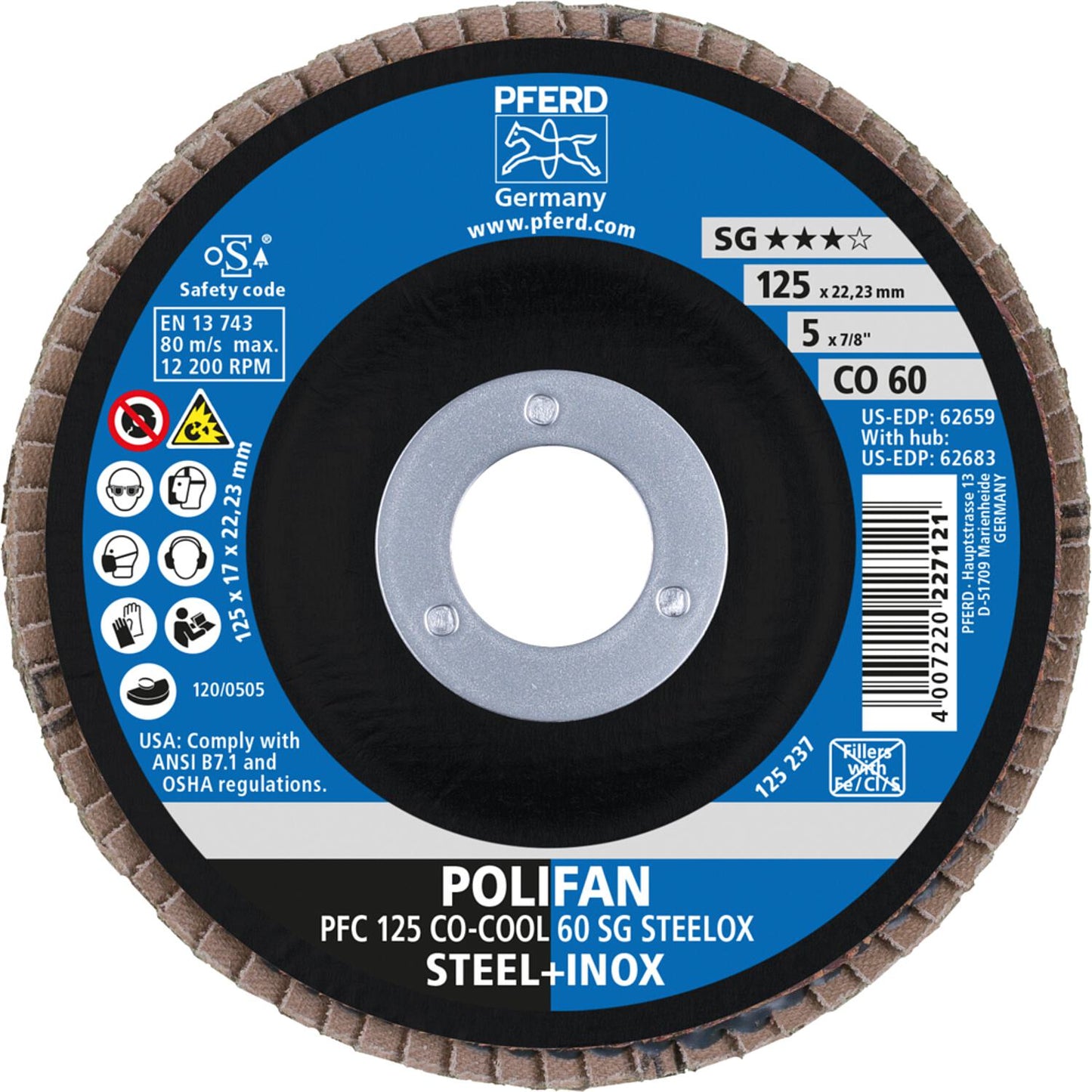 Horse-shaped flap disc Ø 125 x 22.23, K40 for steel/stainless steel