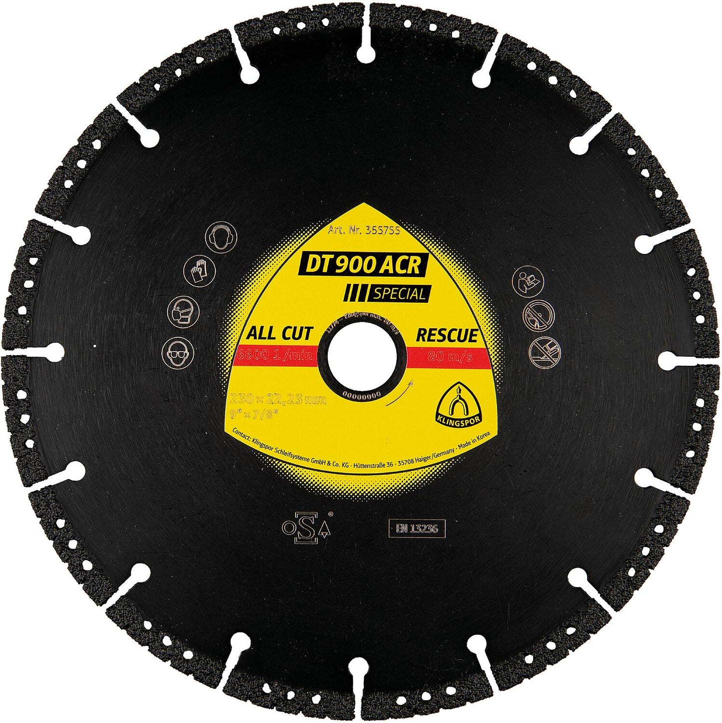 Diamond cutting disc Klingspor DT 900ACR, 115 x 2.8 x 22.23 mm, 6 segments