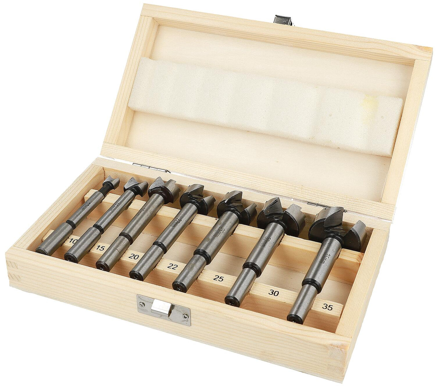 Forstnerbohrer-Set HELLER 7-teilig Ø 10/15/20/22/25/30/35 mm, mit Holzkoffer