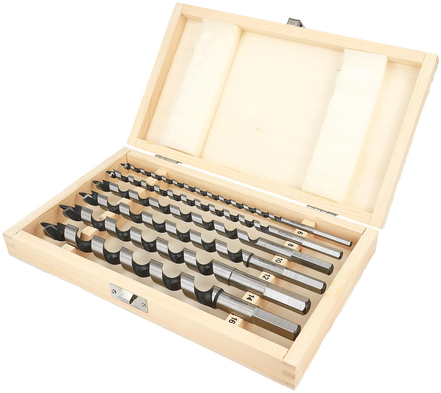 HELLER 6-piece auger bit set, Ø 6/8/10/12/14/16 mm, length 235 mm, with wooden case