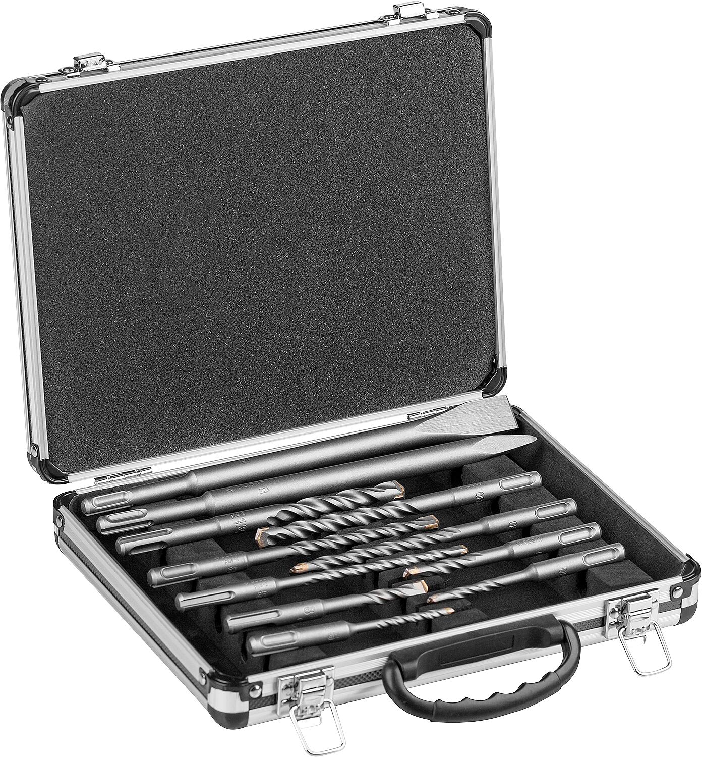 Coffret Bosch 11 pièces comprenant perceuse à percussion et burin avec mandrin SDS-Plus