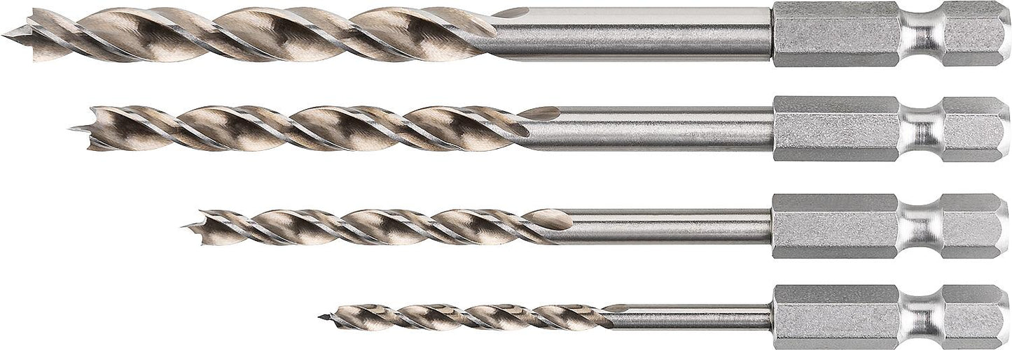 Jeu de 4 forets à spirale pour bois Alpen Timber Twist, 3/4/5/6 mm, avec queue hexagonale de 1/4''