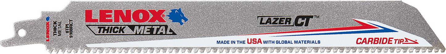Lenox LAZER CT™ reciprocating saw blade, 229 mm length, 8 TPI, 1 piece per pack