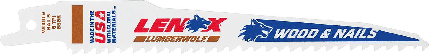 Lenox LUMBERWOLF™ reciprocating saw blades, 152 mm length, 6 TPI, pack of 5