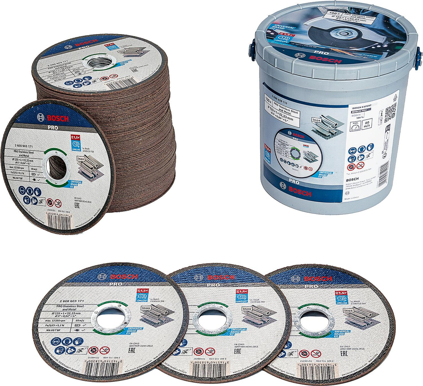 Trennscheiben-Set BOSCH PRO für Edelstahl & Metall Ø125 x 22,23 x 1,0mm im Eimer VPE: 100